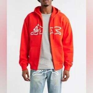 Ice Cream Red Dirty Dog Zip Up 100% Cotton Hoodie XL EUC